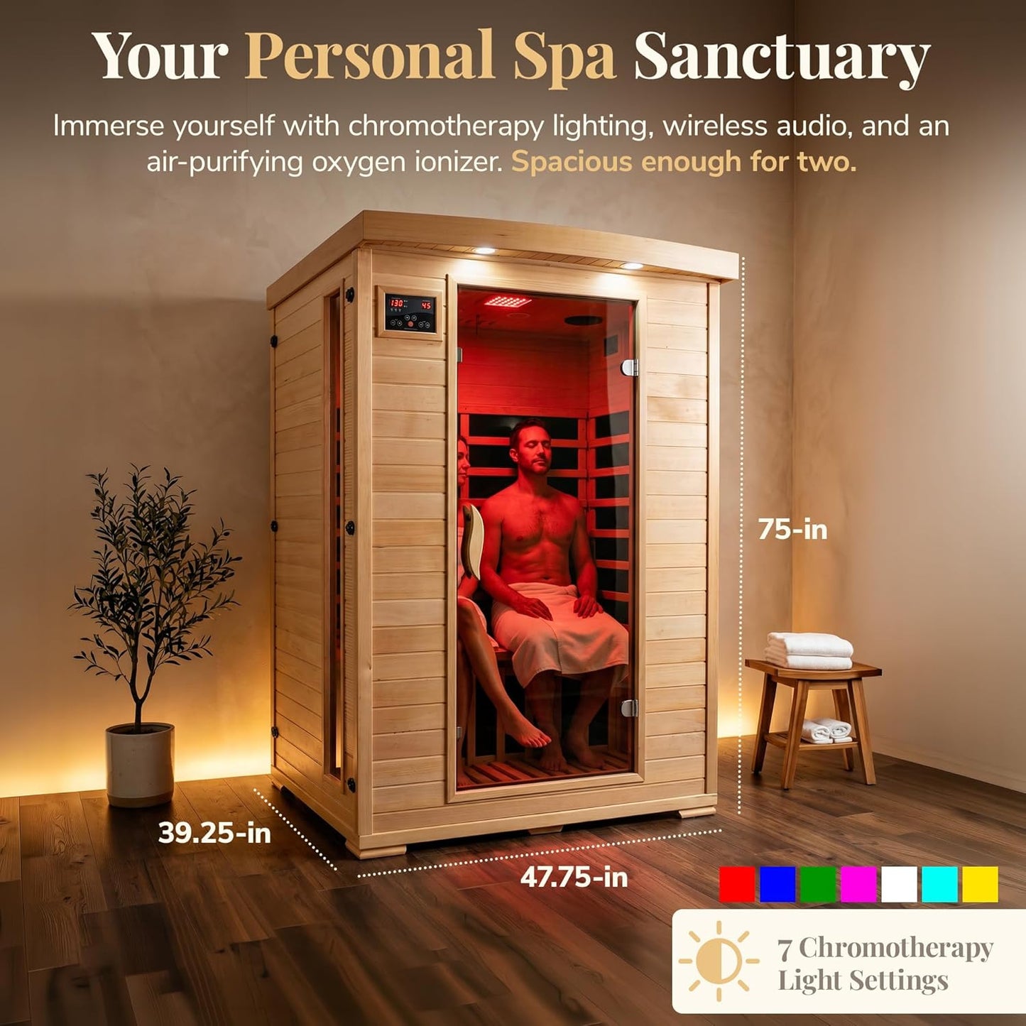 Coronado 2-Person Hemlock Deluxe Infrared Sauna with 6 Carbon Heaters