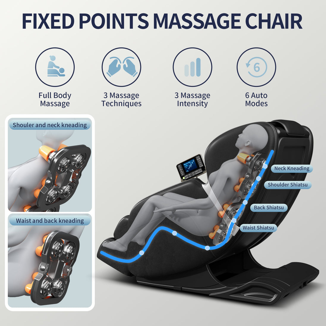 Full Body Deep Tissue Massage Chair – 8 Fixed Rollers, Foot Massage & LCD Touch Screen