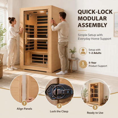 2 Person Far Infrared Sauna with Smart APP Control, 2000W Low EMF Wooden Infrared Sauna Room for Home, 8 Carbon Mica Heating Panels Wellness Sauna, Canadian Hemlock Indoor Spa for Home Relaxation