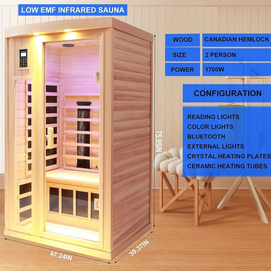 Thermora Orien 2-Person Far Infrared Sauna Ceramic Heaters 1760W - SAK25714
