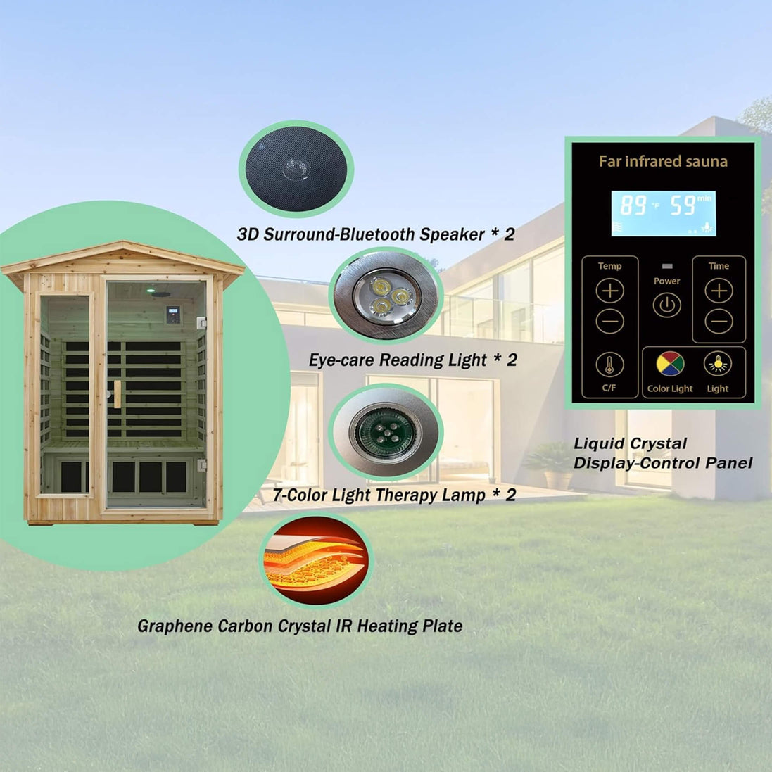 Thermora Vexa 2-Person Outdoor Hemlock Low EMF Infrared Sauna Room - SAK97318