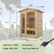 Thermora Vexa 2-Person Outdoor Hemlock Low EMF Infrared Sauna Room - SAK97318
