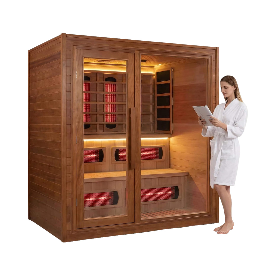 Rövia Elvaria 4-Person Red Cedar Hybrid Infrared & Steam Sauna with 6kW Harvia Heater - SAK93528