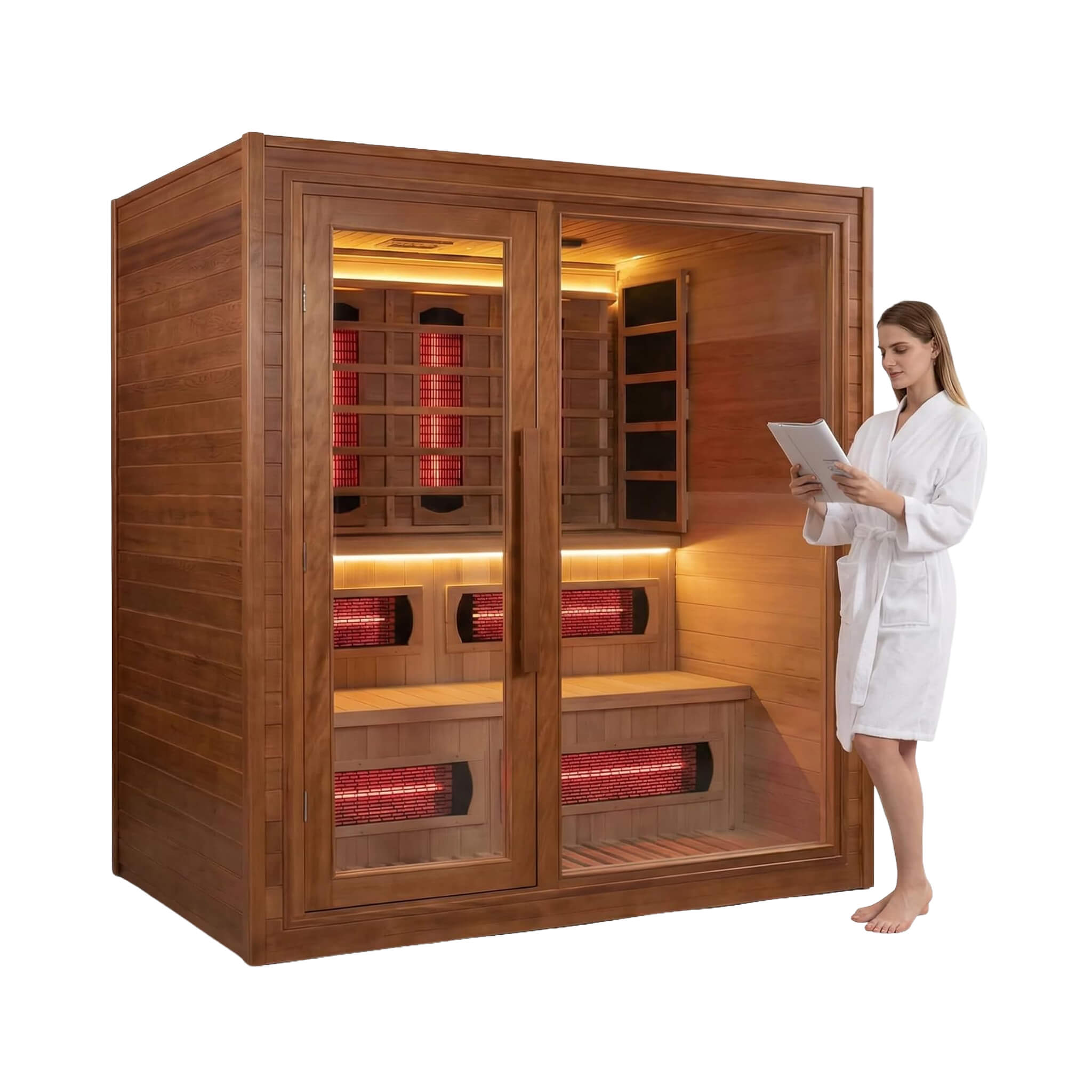 Rövia Elvaria 4-Person Red Cedar Hybrid Infrared & Steam Sauna with 6kW Harvia Heater - SAK93528