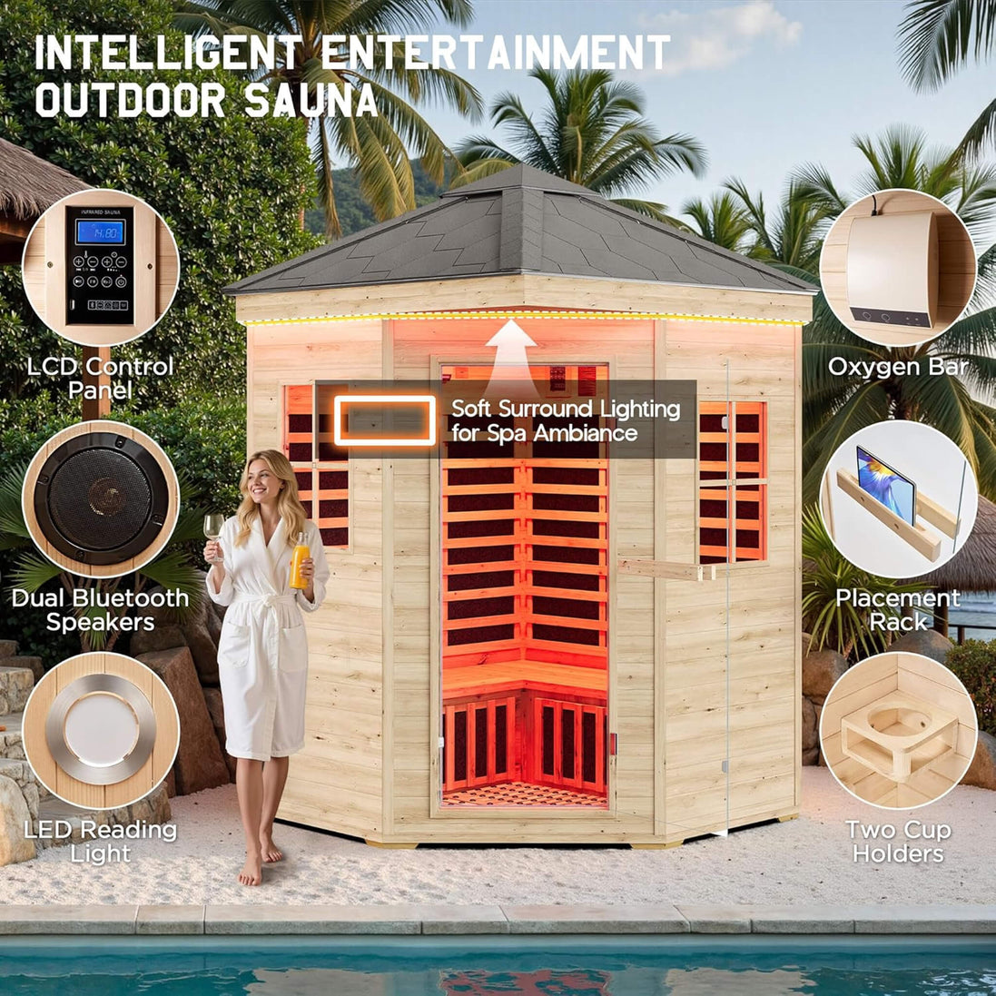 Thermora Monaco 4-Person Outdoor Spruce Low EMF Infrared Sauna Room - SAK16270