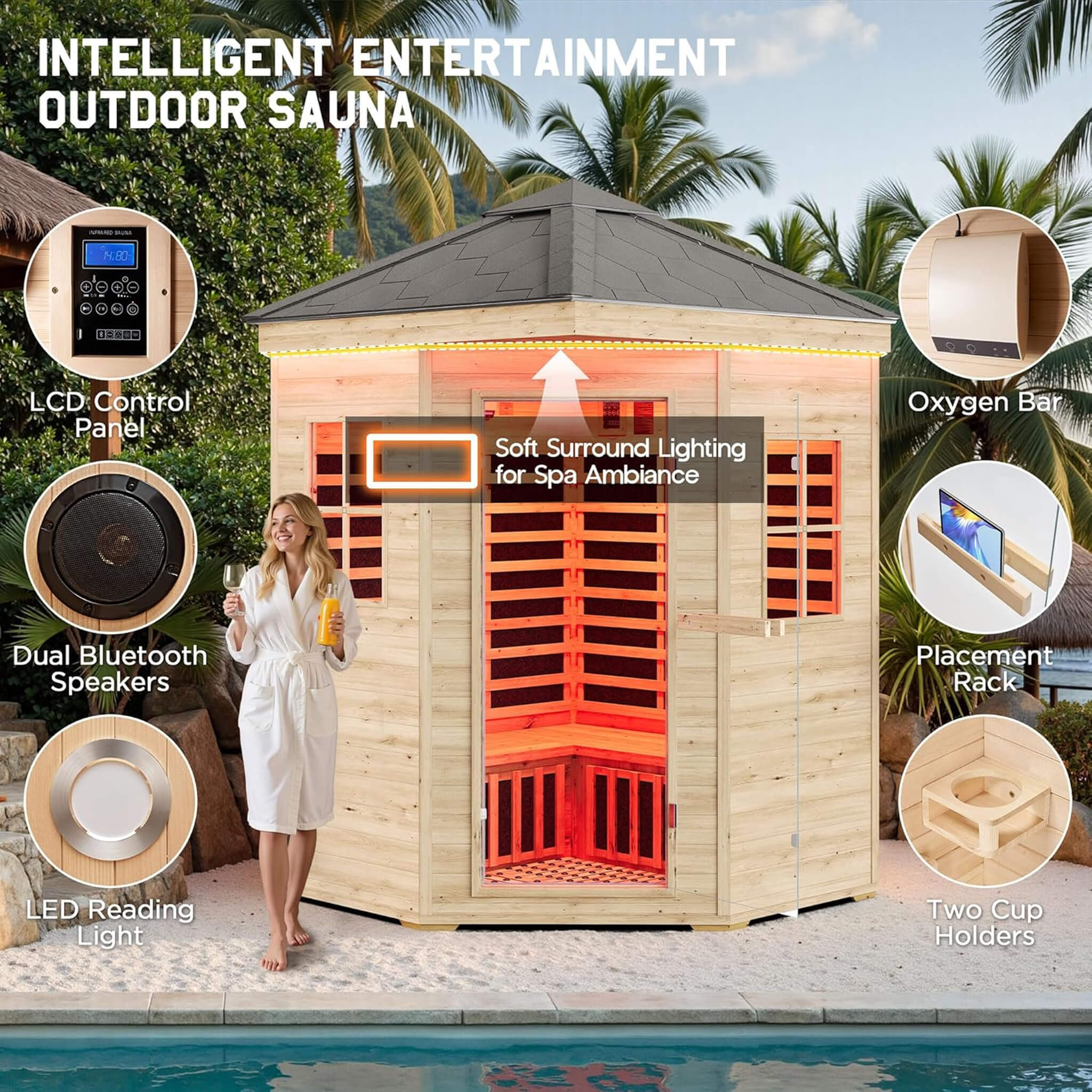 Thermora Monaco 4-Person Outdoor Spruce Low EMF Infrared Sauna Room - SAK16270