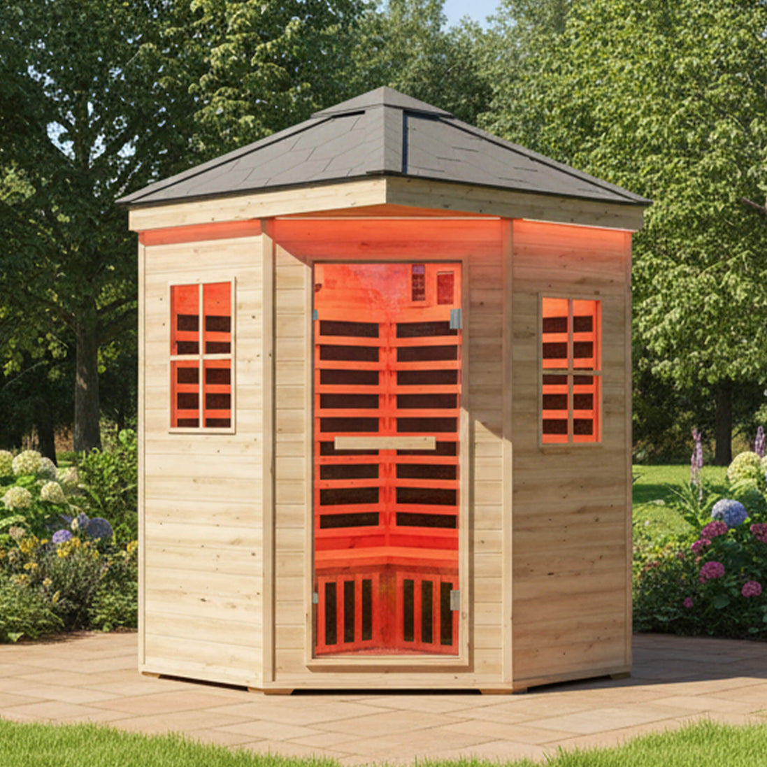 Thermora Monaco 4-Person Outdoor Spruce Low EMF Infrared Sauna Room - SAK16270
