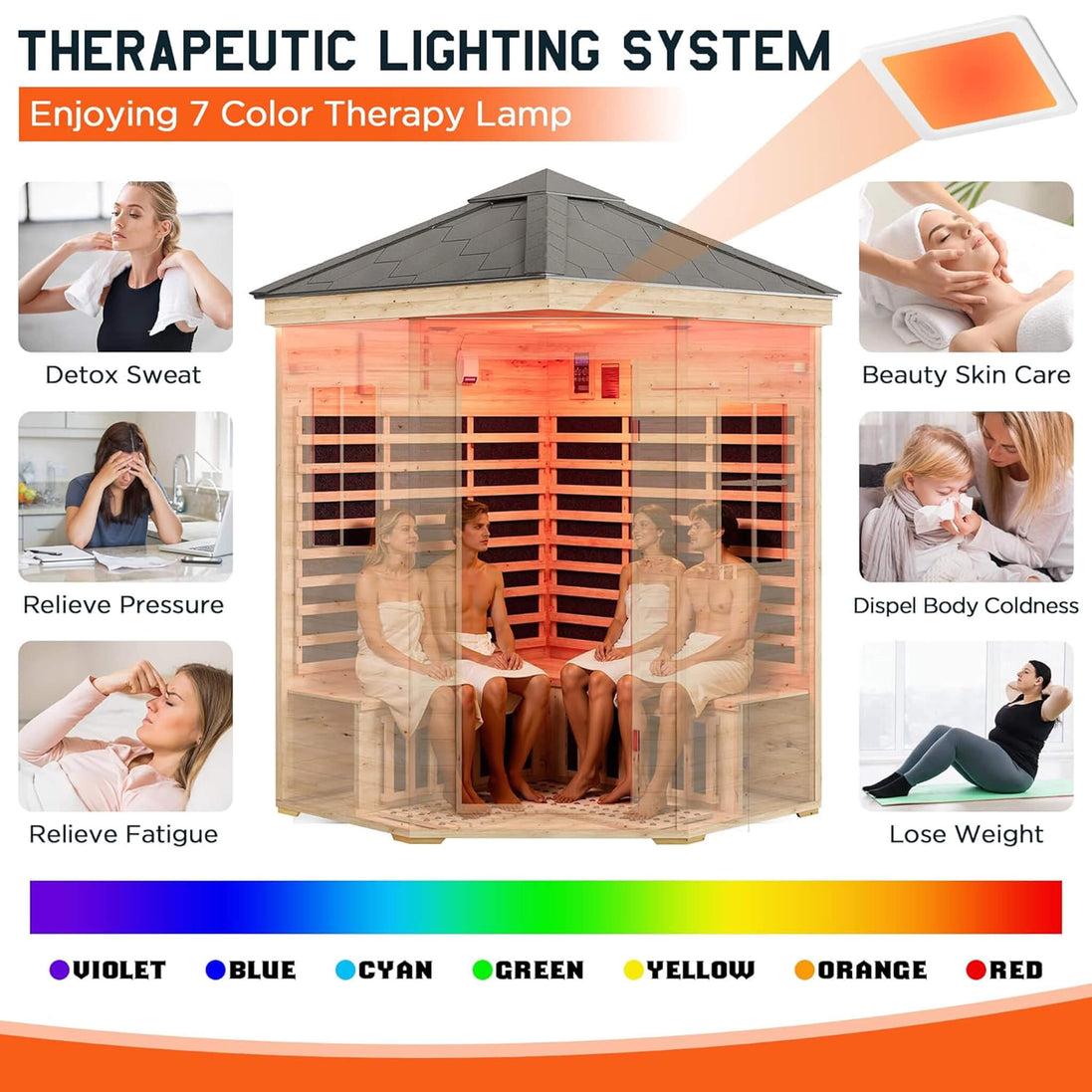 Thermora Monaco 4-Person Outdoor Spruce Low EMF Infrared Sauna Room - SAK16270