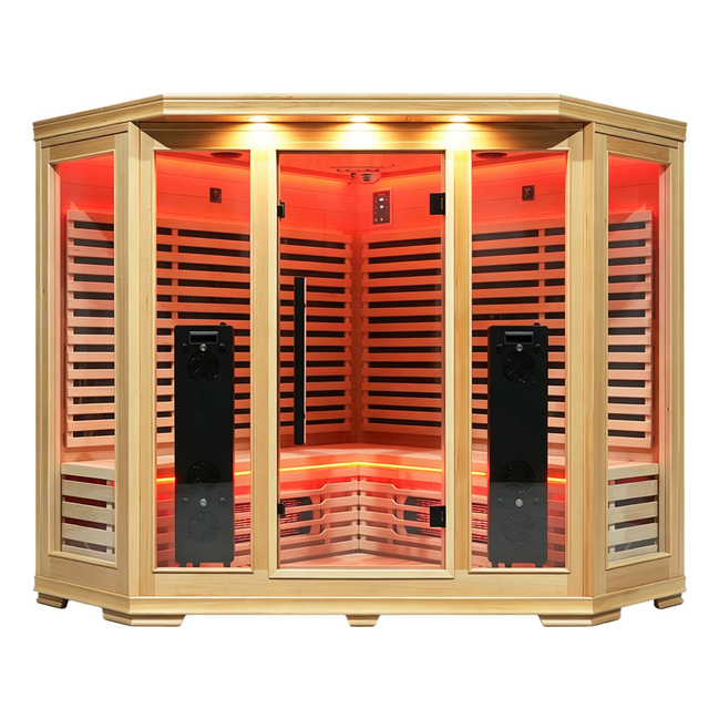 Blisspod I Vienna RED I All-In-One - Full Spectrum + Red Light Therapy I Indoor Corner Premium Sauna I 4-5 Person