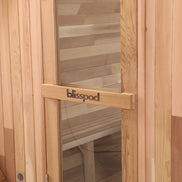 Blisspod, Prague, Canadian Red Cedar Outdoor Steam Barell Sauna, 2-4 / 4-6 persons with Full Glass Back & 2 front Porch seats