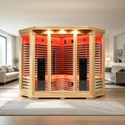 Blisspod I Vienna RED I All-In-One - Full Spectrum + Red Light Therapy I Indoor Corner Premium Sauna I 4-5 Person