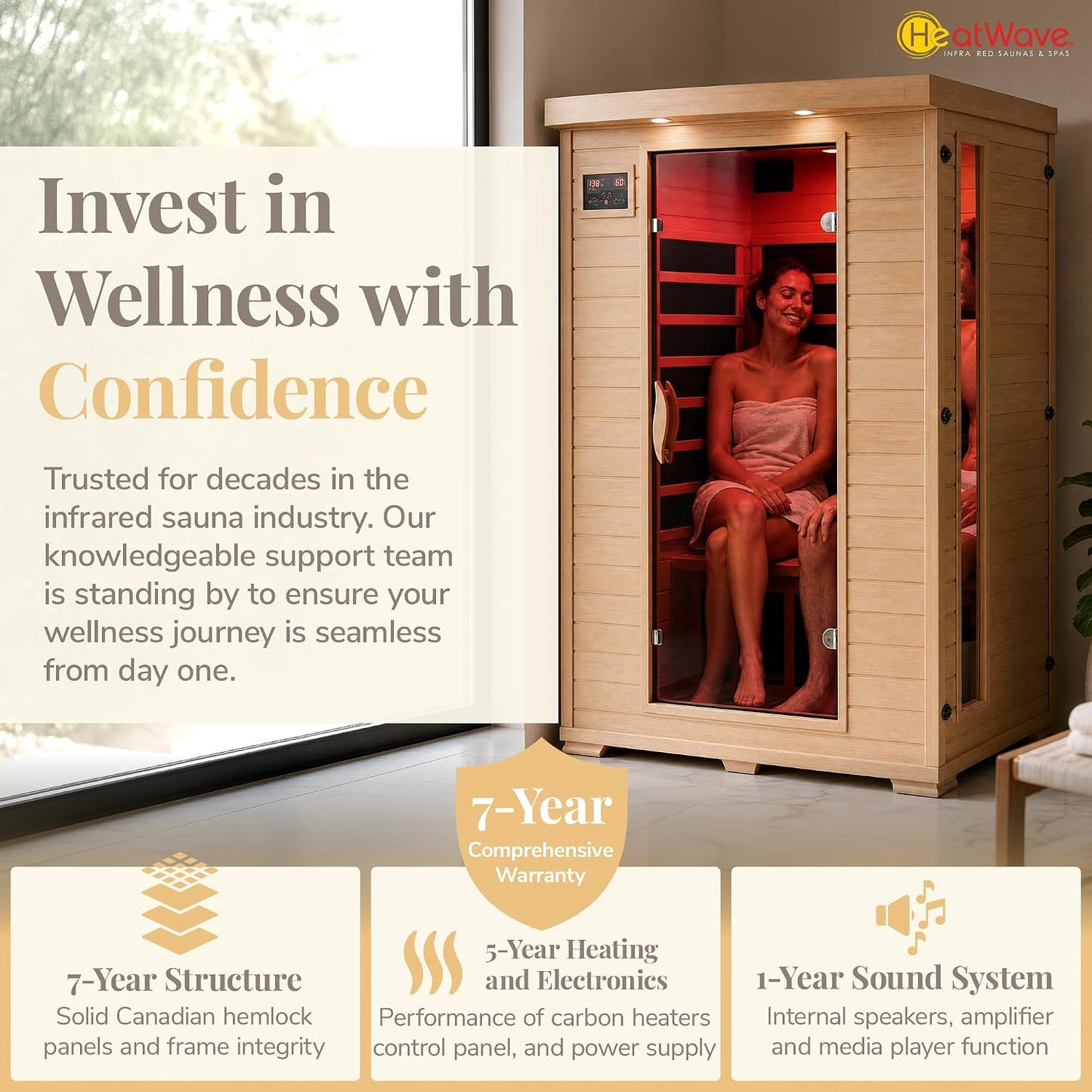 Coronado 2-Person Hemlock Deluxe Infrared Sauna with 6 Carbon Heaters