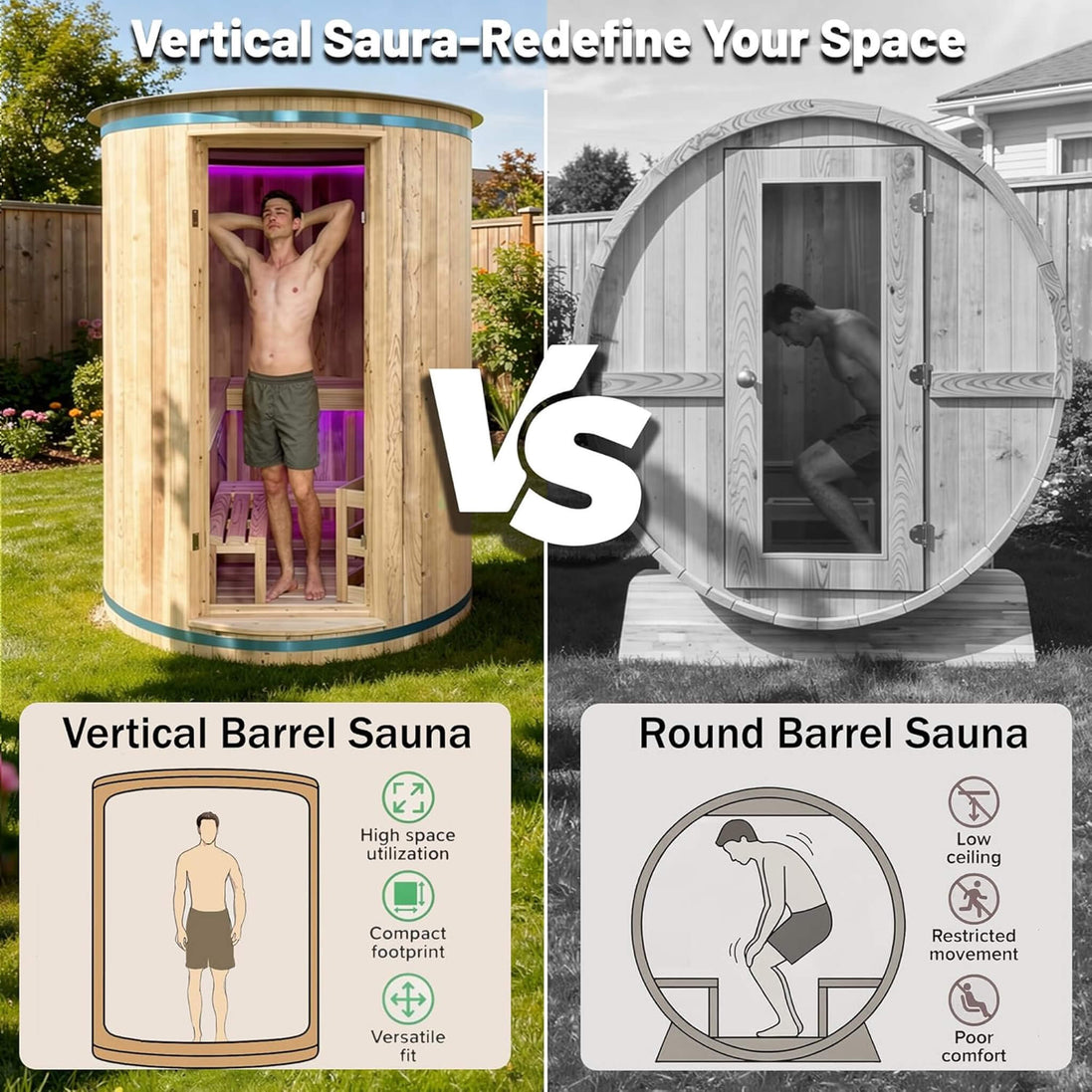 Thermora Barcelona 4-Person Cedar Outdoor Vertical Barrel Sauna 6kW - SAK74813