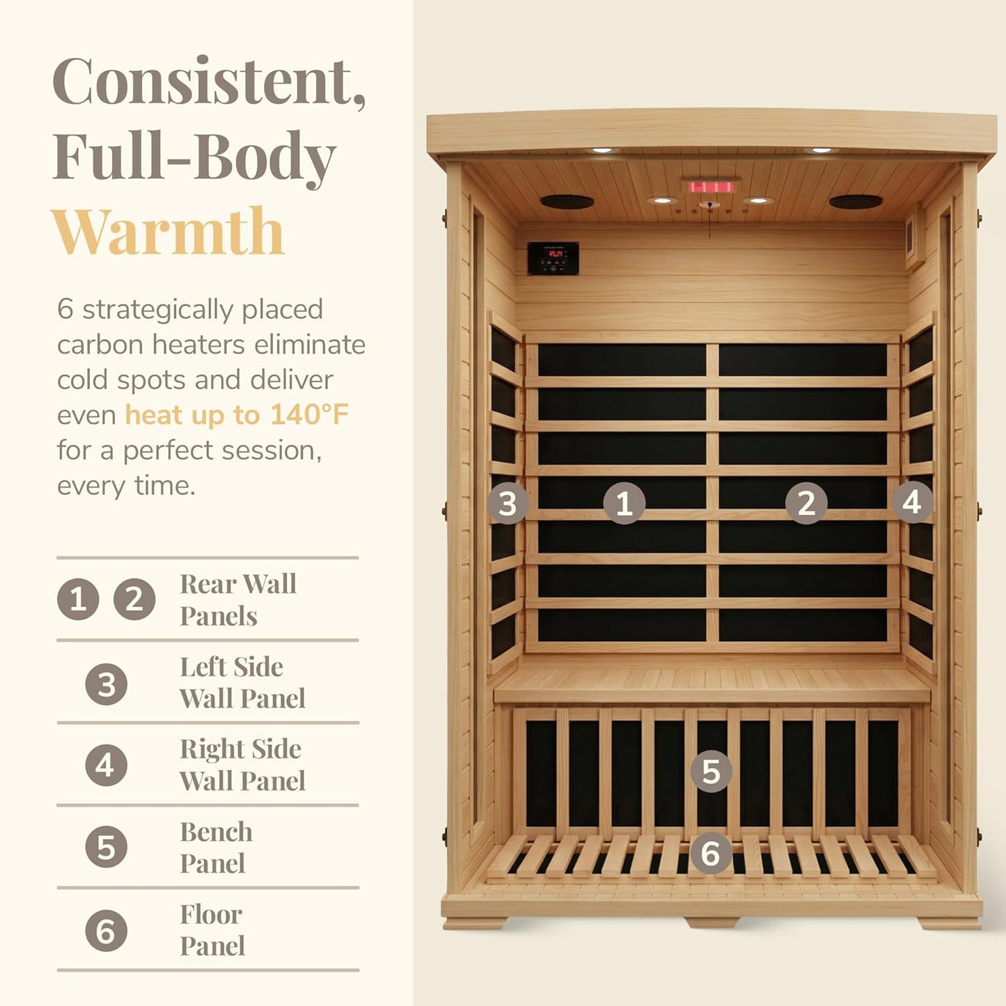 Coronado 2-Person Hemlock Deluxe Infrared Sauna with 6 Carbon Heaters
