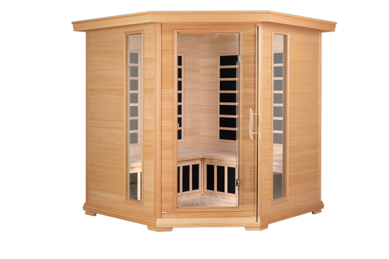 Blisspod, Vienna, Corner Spacious Far Infrared Sauna Canadian Hemlock Ultra Low EMF, 12 Heaters, 4-5 Persons