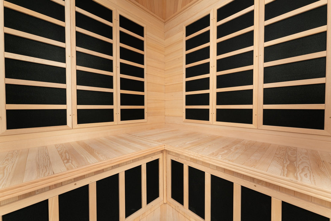 Blisspod | Vienna | Corner Spacious Far Infrared Sauna | Canadian Hemlock Wood | Ultra Low EMF | 12 Heaters | 4-5 Persons