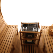 Blisspod, Prague, Canadian Red Cedar Outdoor Steam Barell Sauna, 2-4 / 4-6 persons with Full Glass Back & 2 front Porch seats