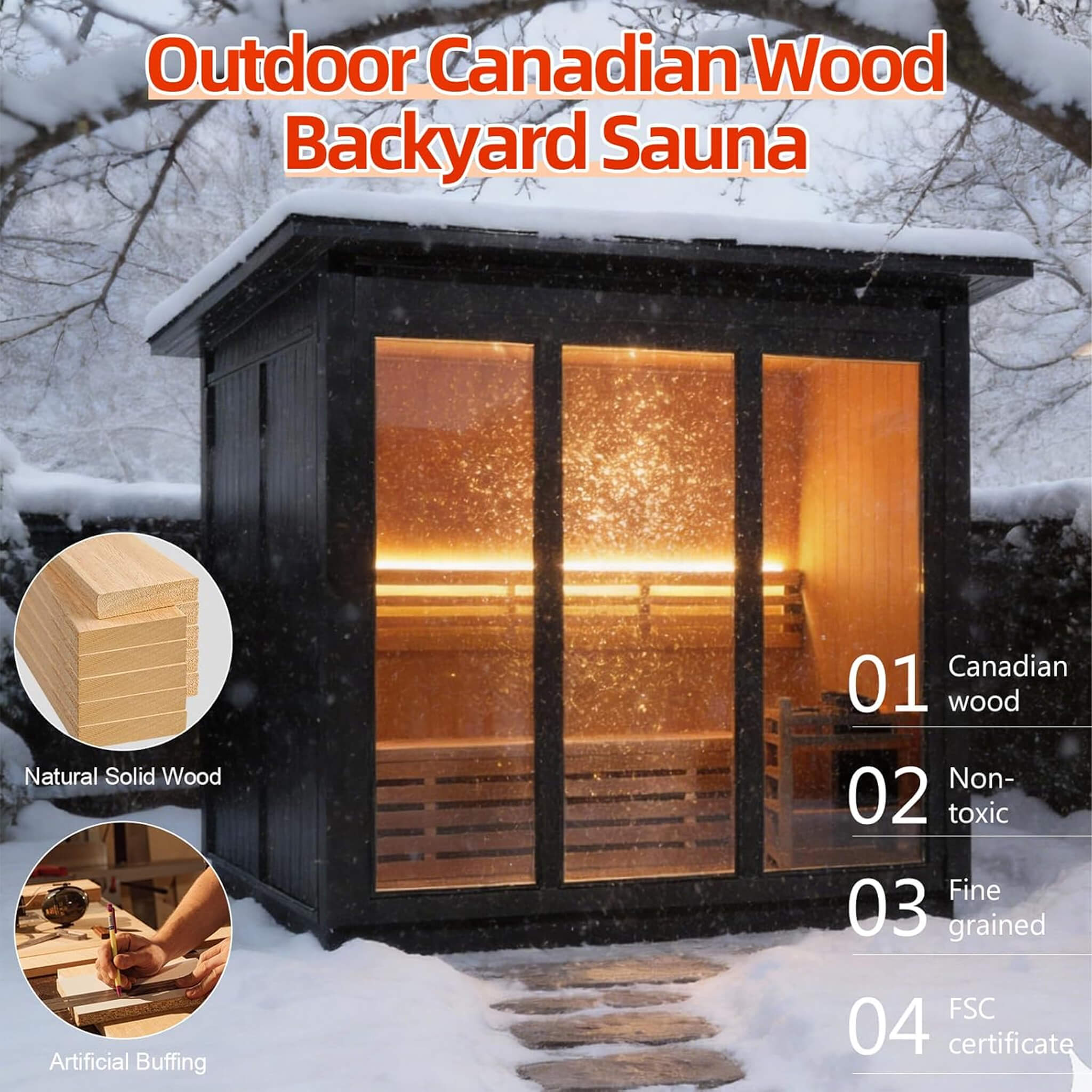 Custom 6-Person Luxury Spruce Outdoor Steam Sauna with Heater and Stones Made-to-Order SAK20378