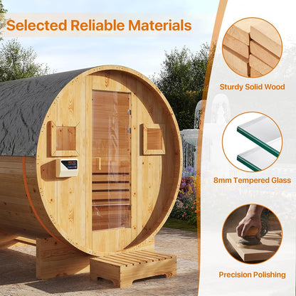 Outdoor Traditional Sauna, 4-6 Person Wooden Sauna, Steam Wet Wood Sauna with 220V with 6KW Heater, Sauna Stone, Thermometer
