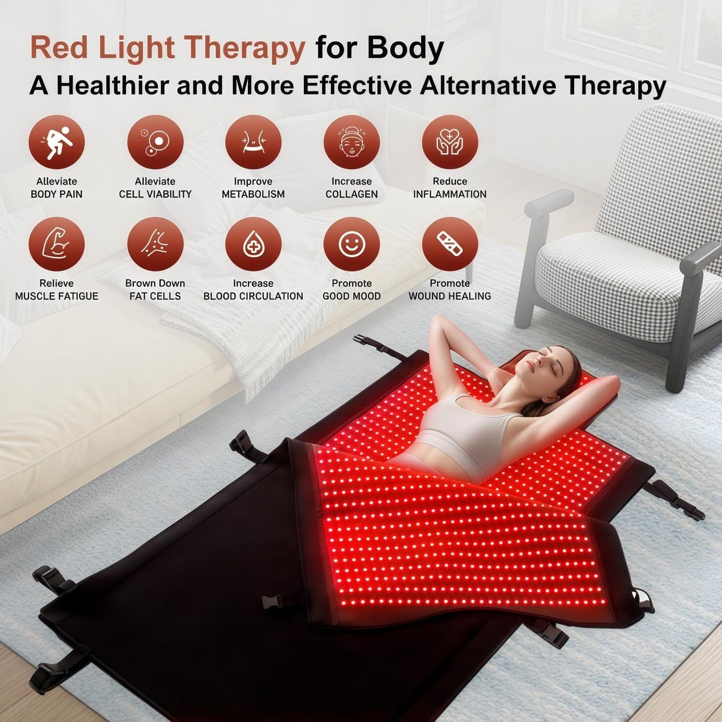 Red Light Therapy Mat for Full Body Pain Relief 75" X 35'' | Infrared Red Light Therapy Blanket for Face and Body with 2570 Dual-Wave Leds (660Nm & 850Nm)