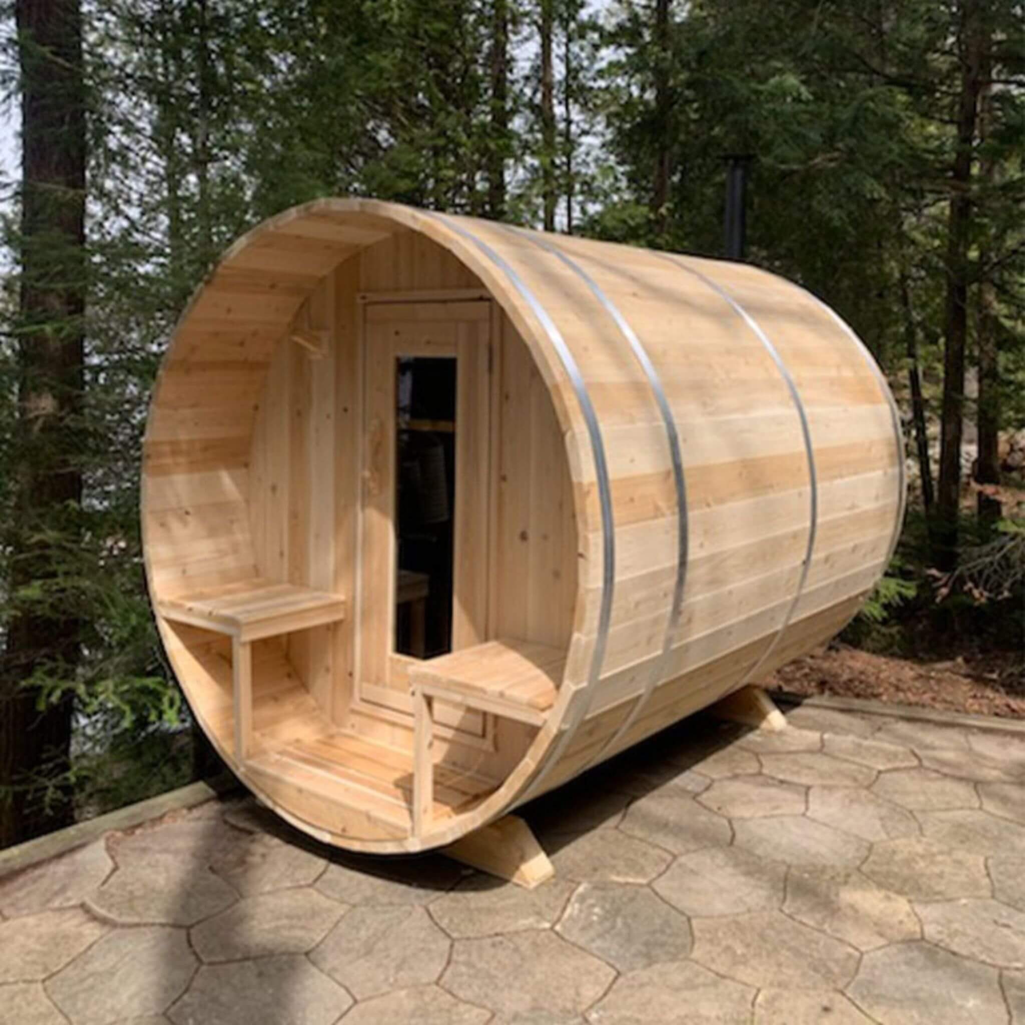 Dundalk Leisurecraft Serenity 4-Person Wood Cedar Outdoor Barrel Sauna - SAK94862