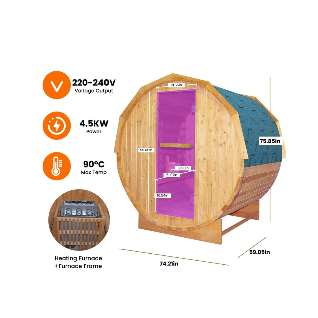Thermora Ignite 4-6 Person White Oak Outdoor Barrel Sauna with 4.5kW Heater - SAK45968