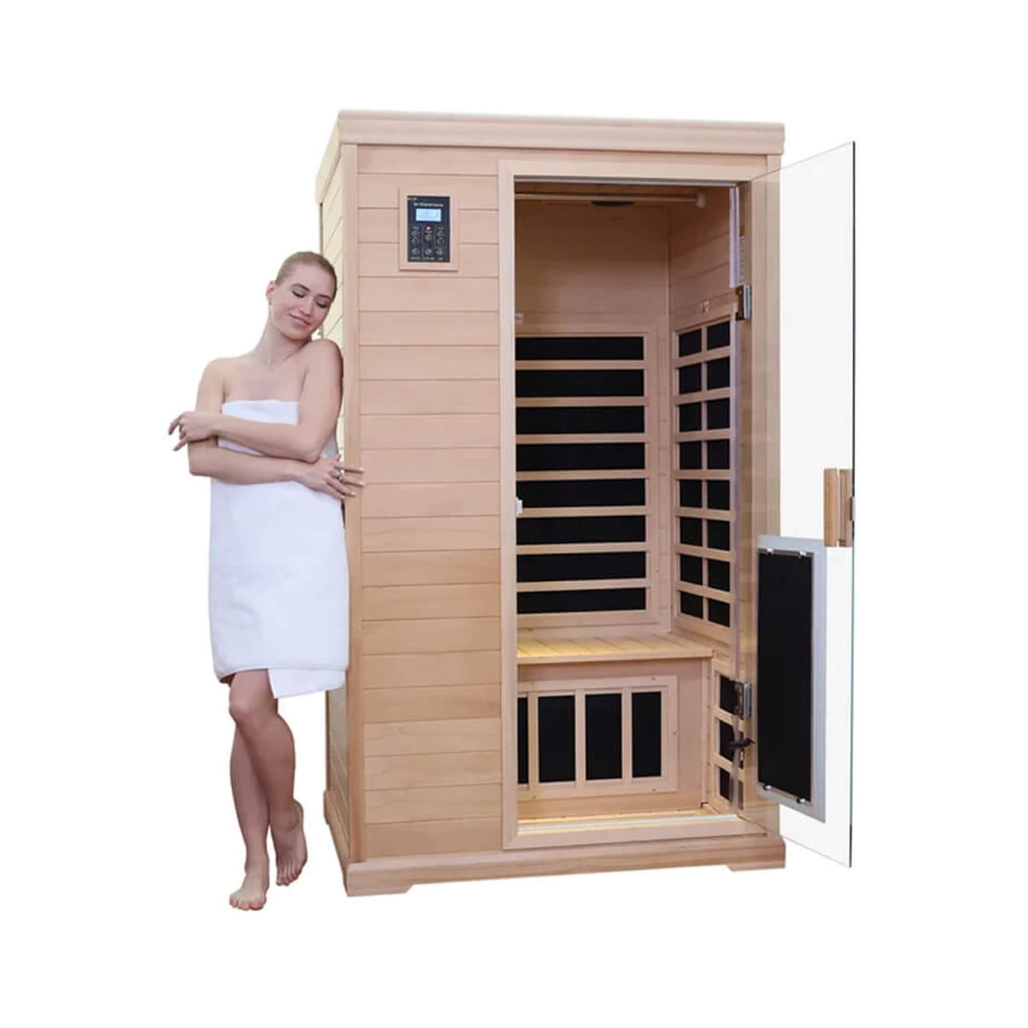 Thermora Ivara 2-Person Hemlock Far Infrared Sauna Room Glass Door 1750W - SAK81525