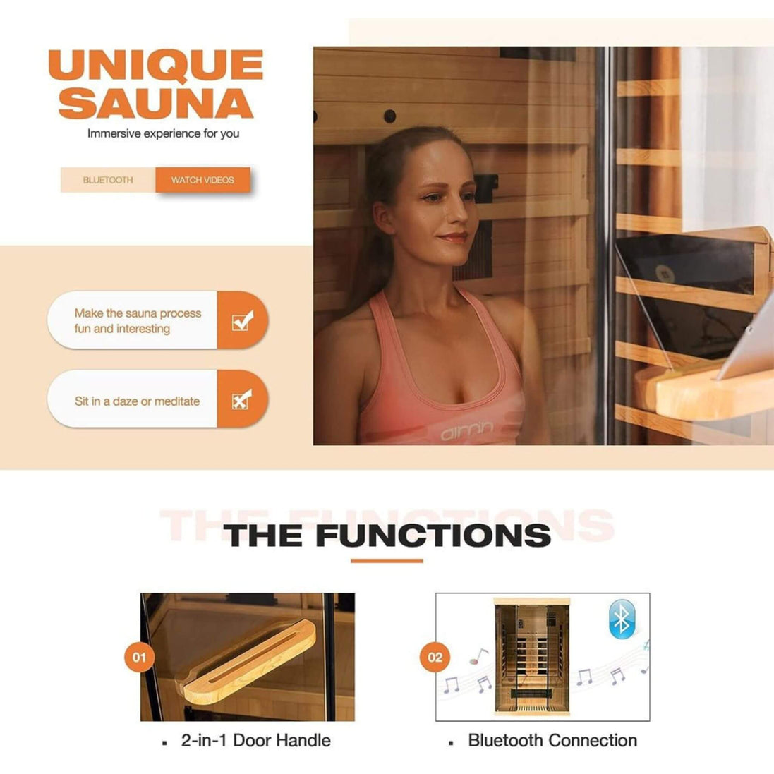 Thermora Valen 2-Person Far Infrared Sauna Room Panoramic Glass 2000W - SAK27481