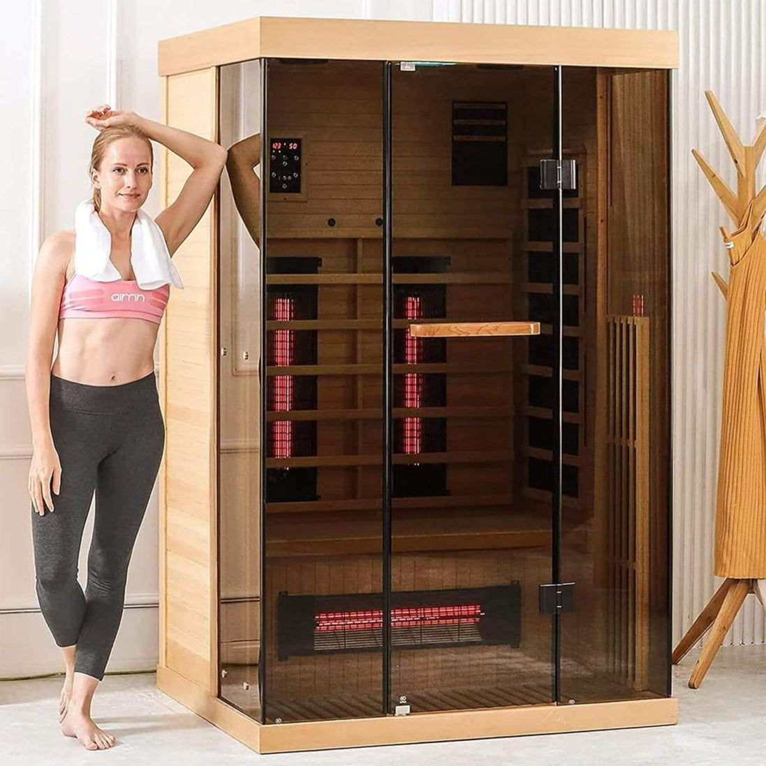 Thermora Valen 2-Person Far Infrared Sauna Room Panoramic Glass 2000W - SAK27481