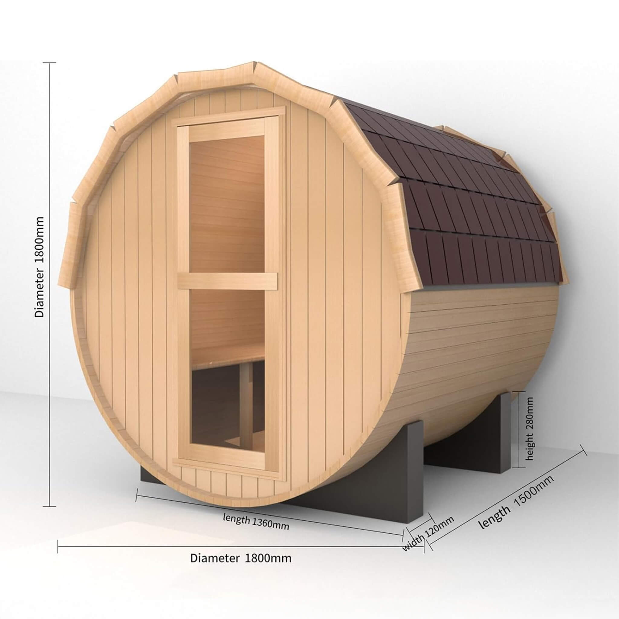 Thermora Haven All-Weather Pinewood Outdoor Barrel Sauna Kit with 4.5kW Heater - SAK91462