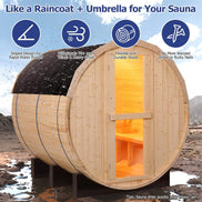 Thermora Haven All-Weather Pinewood Outdoor Barrel Sauna Kit with 4.5kW Heater - SAK91462