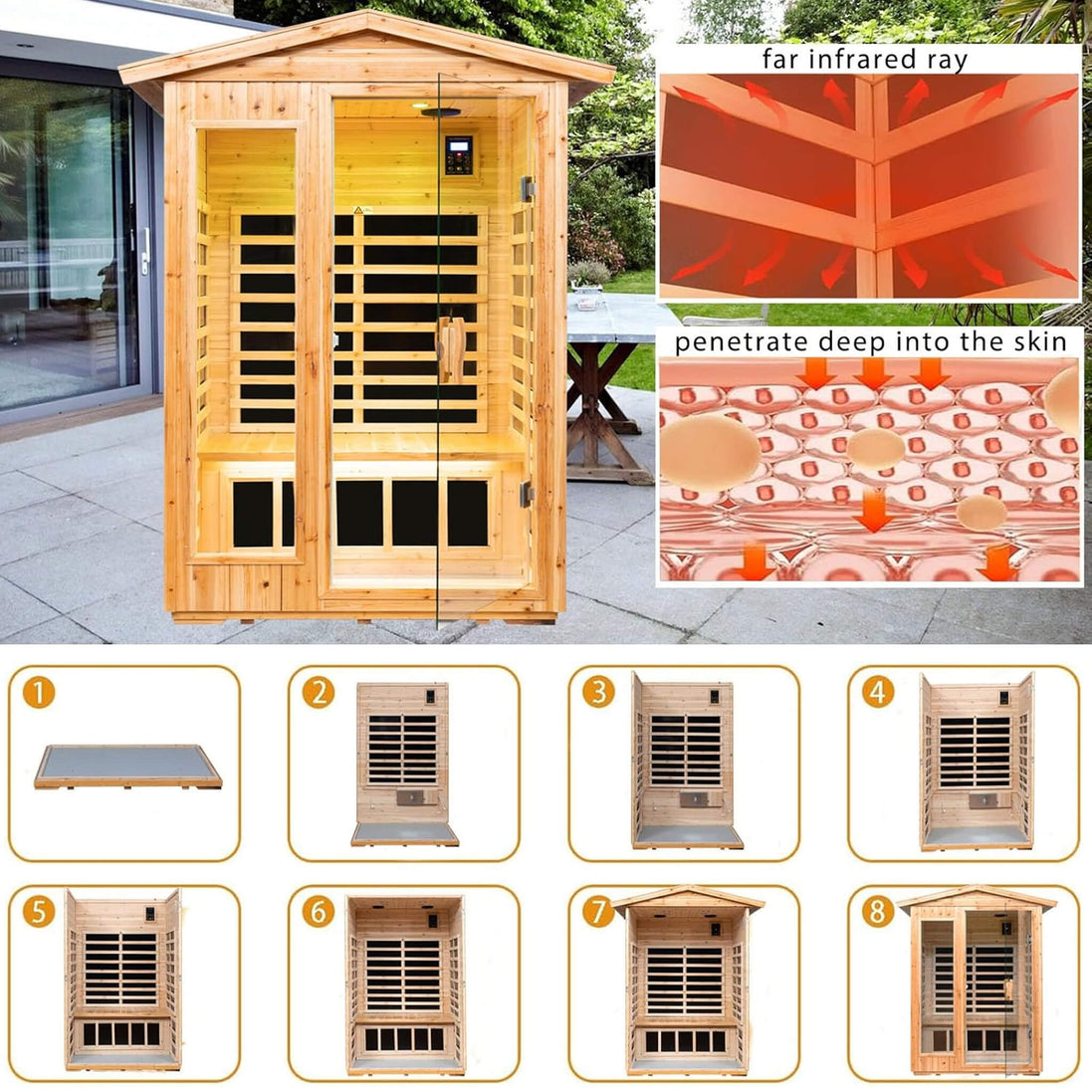 Thermora Zorin 2-Person Indoor Outdoor Hemlock Far Infrared Sauna 1750W - SAK27451
