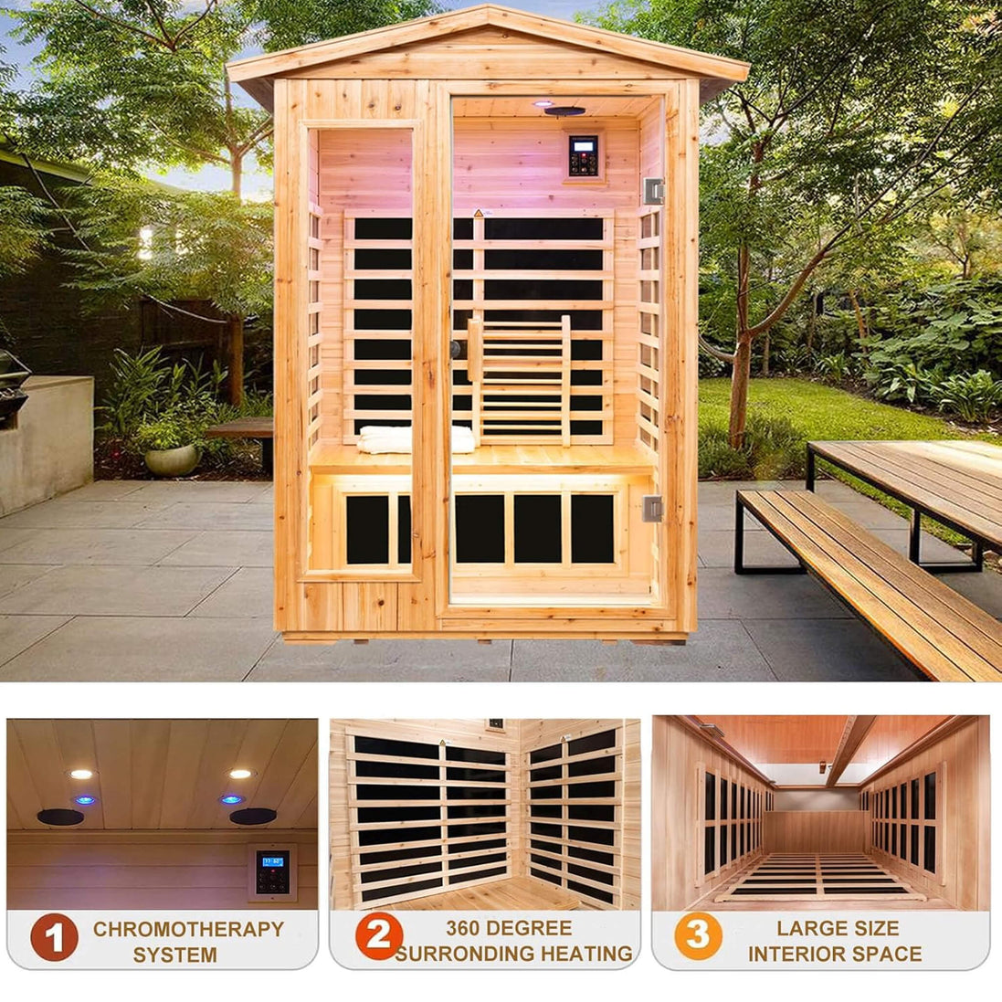 Thermora Zorin 2-Person Indoor Outdoor Hemlock Far Infrared Sauna 1750W - SAK27451