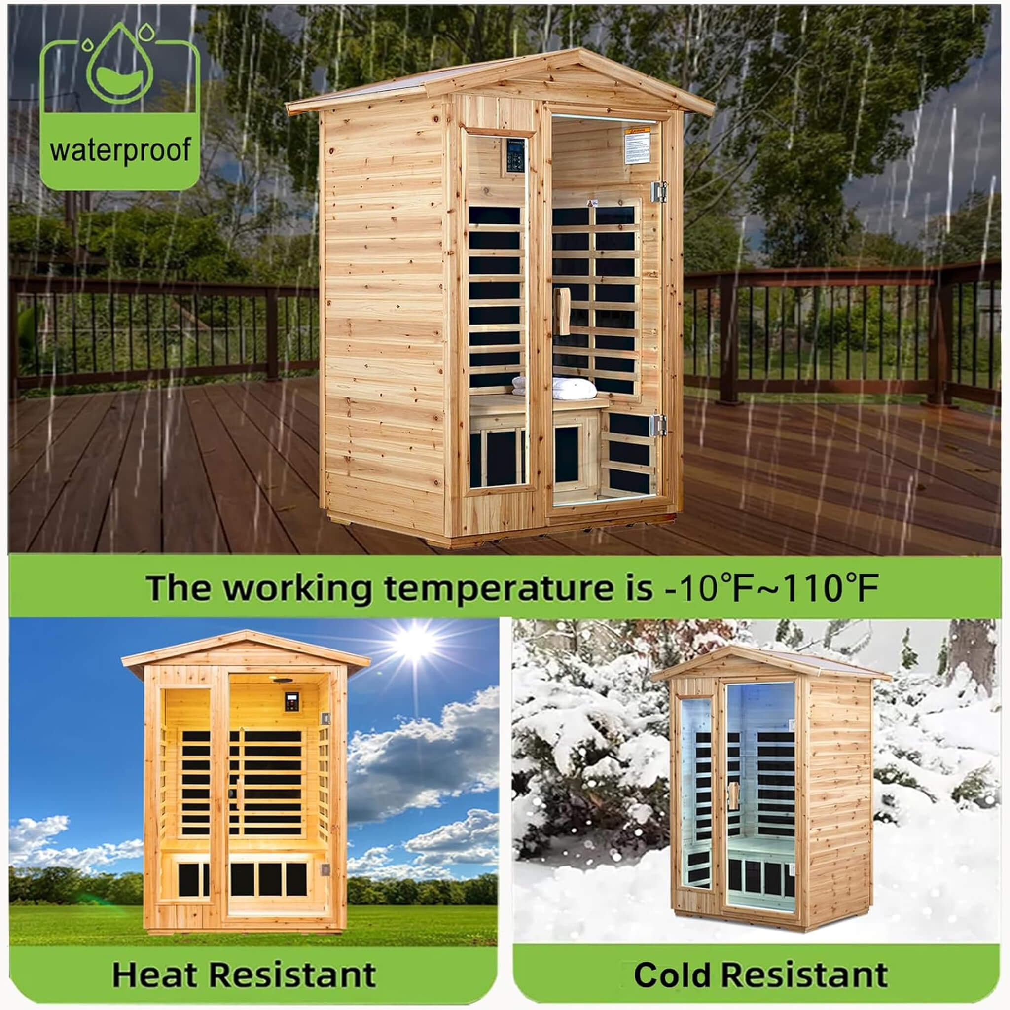 Thermora Zorin 2-Person Indoor Outdoor Hemlock Far Infrared Sauna 1750W - SAK27451