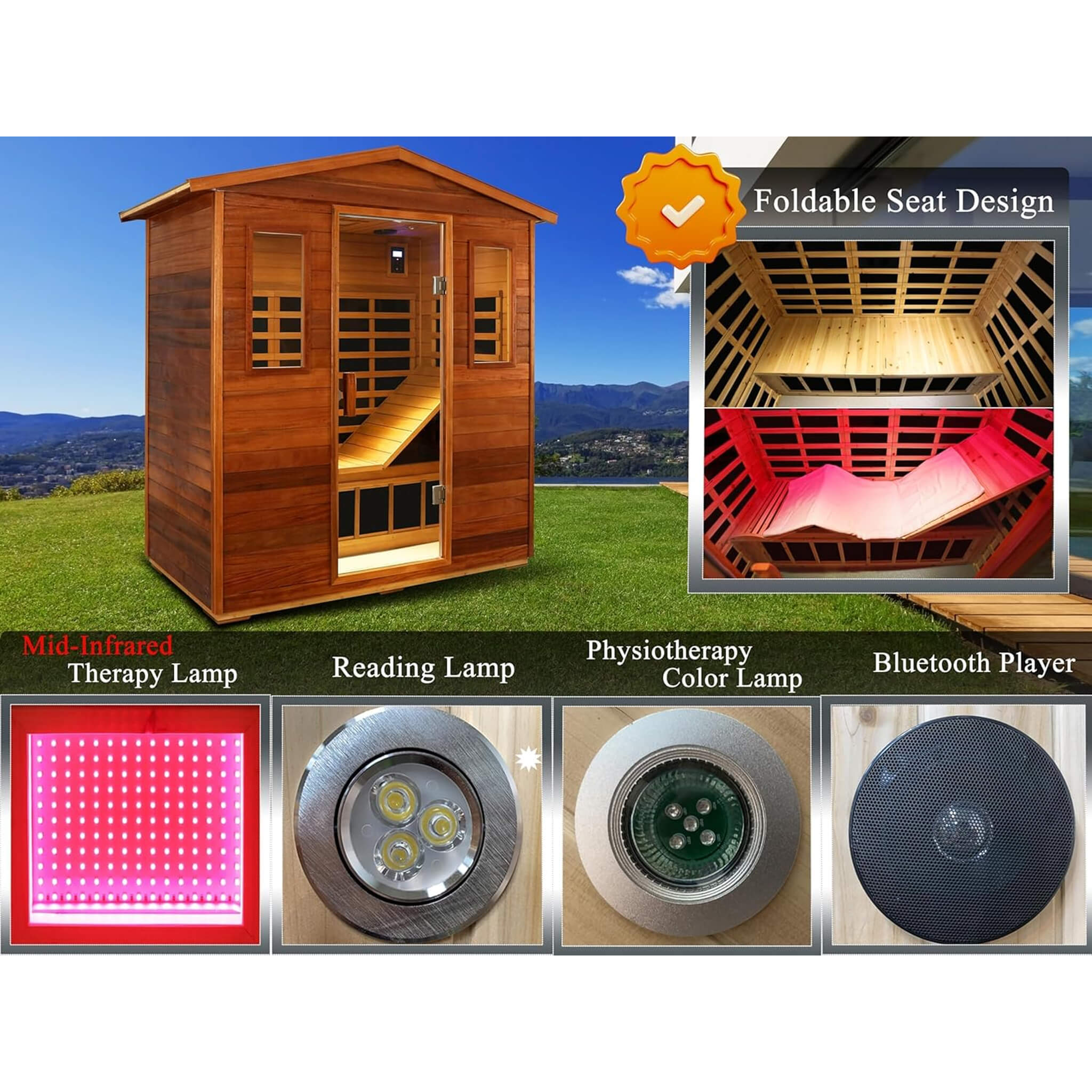 Thermora Vanta 3-Person Outdoor Mahogany Hybrid Infrared Sauna Room - SAK83460