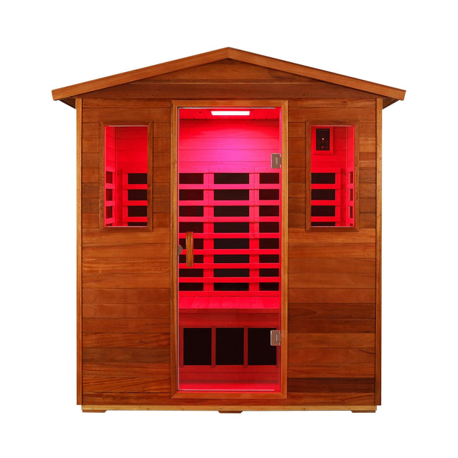 Thermora Vanta 3-Person Outdoor Mahogany Hybrid Infrared Sauna Room - SAK83460