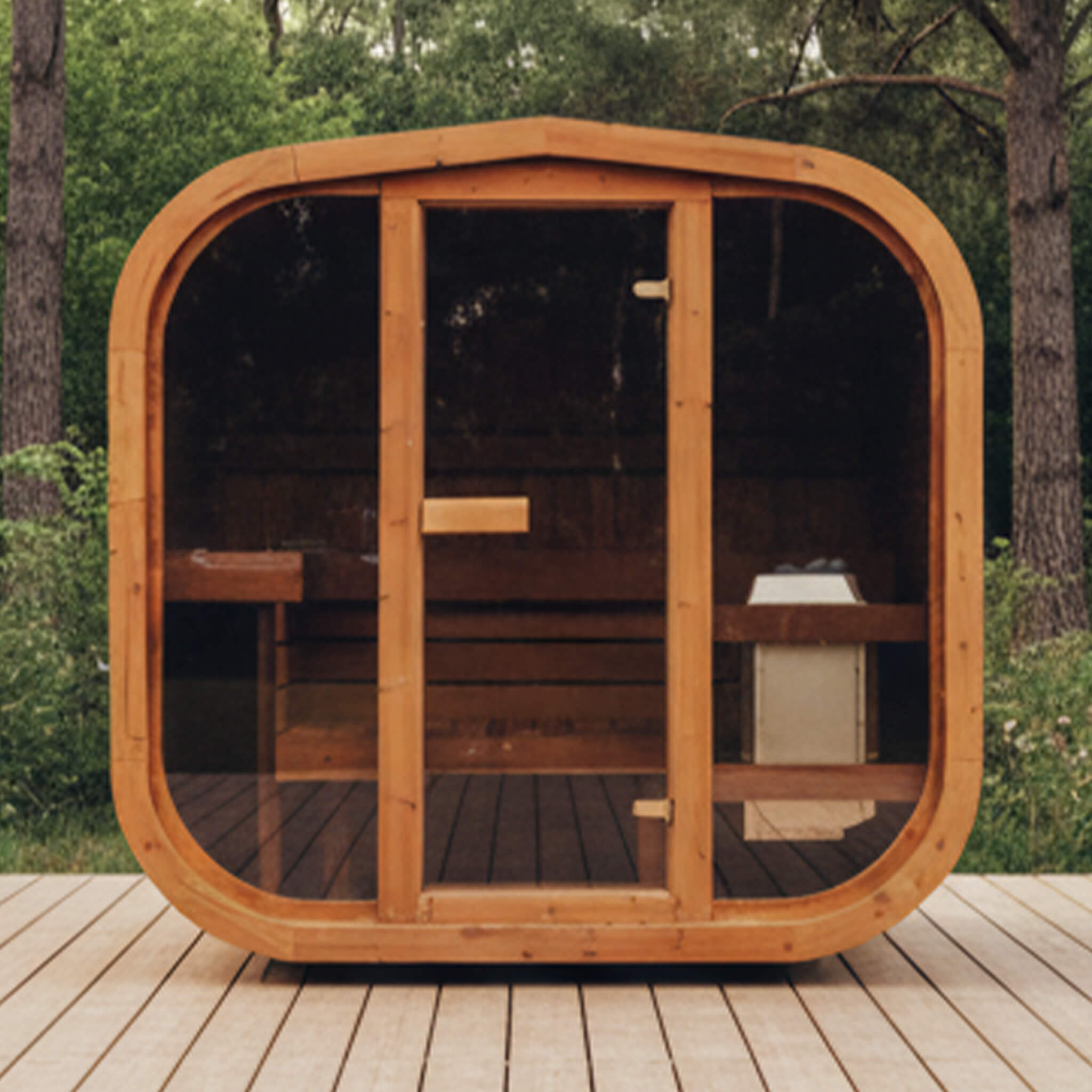 3-Person Outdoor Scandinavian ThermoWood Cube Sauna Kit with LED Lighting - SAK47582