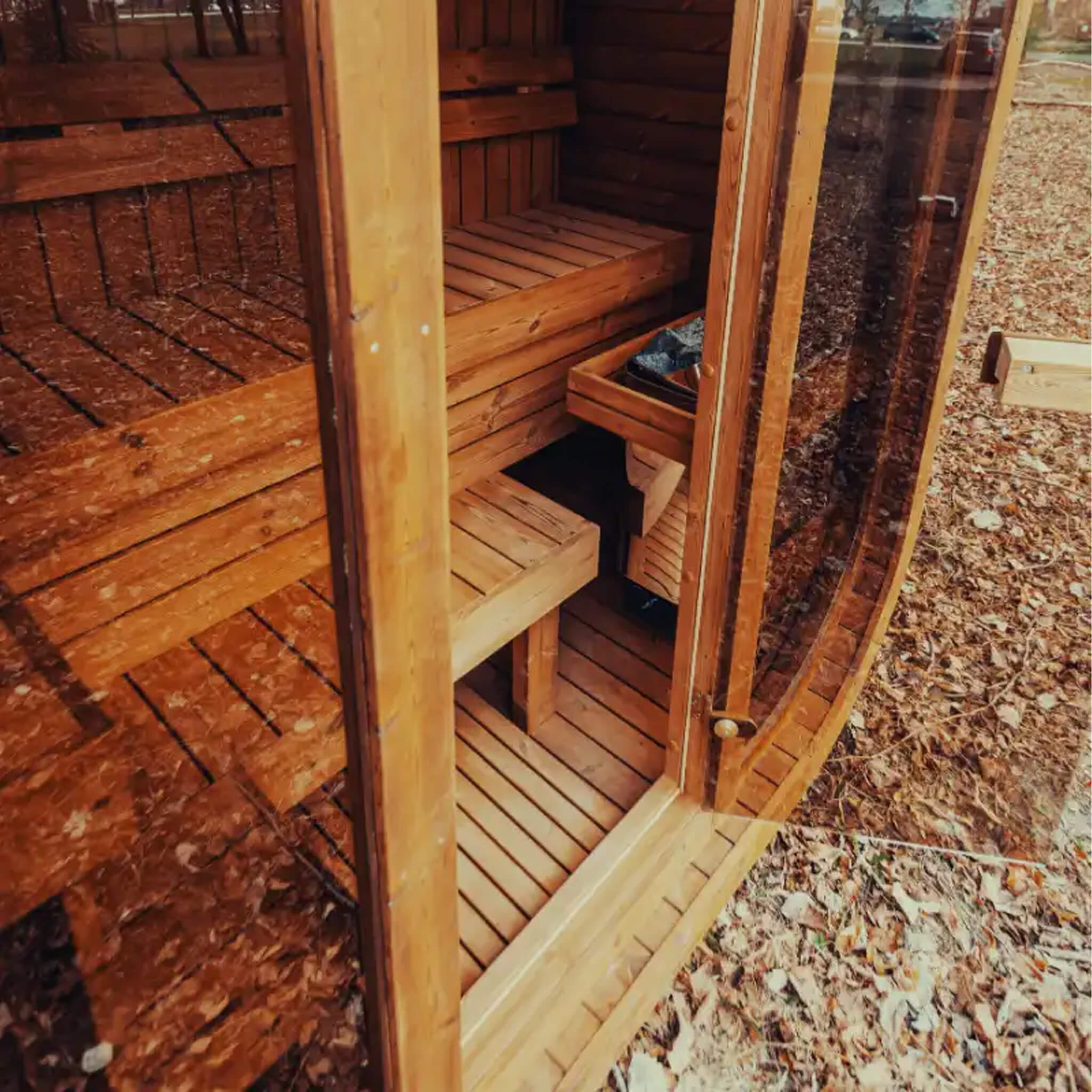 3-Person Outdoor Scandinavian ThermoWood Cube Sauna Kit with LED Lighting - SAK47582