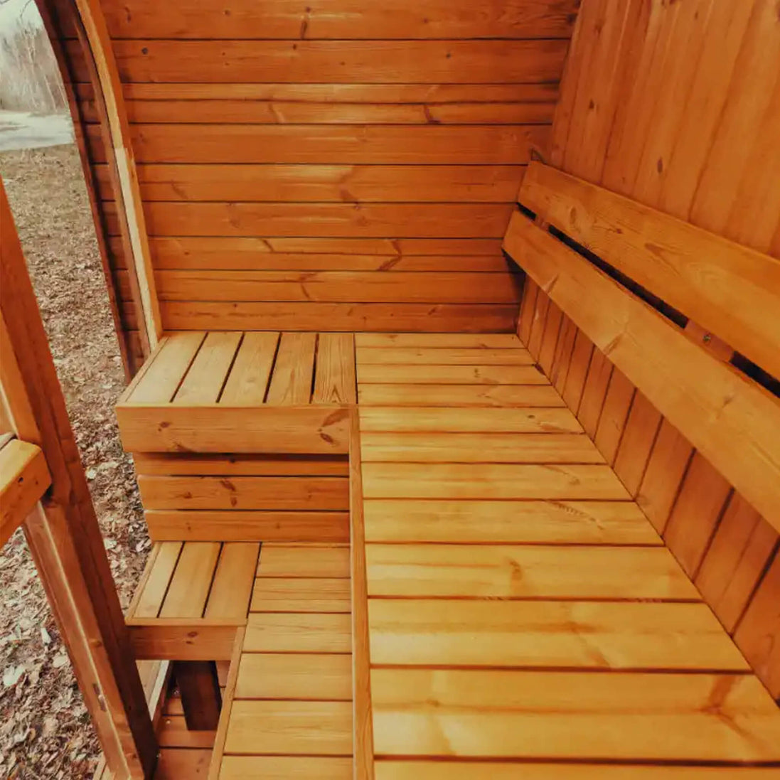 3-Person Outdoor Scandinavian ThermoWood Cube Sauna Kit with LED Lighting - SAK47582