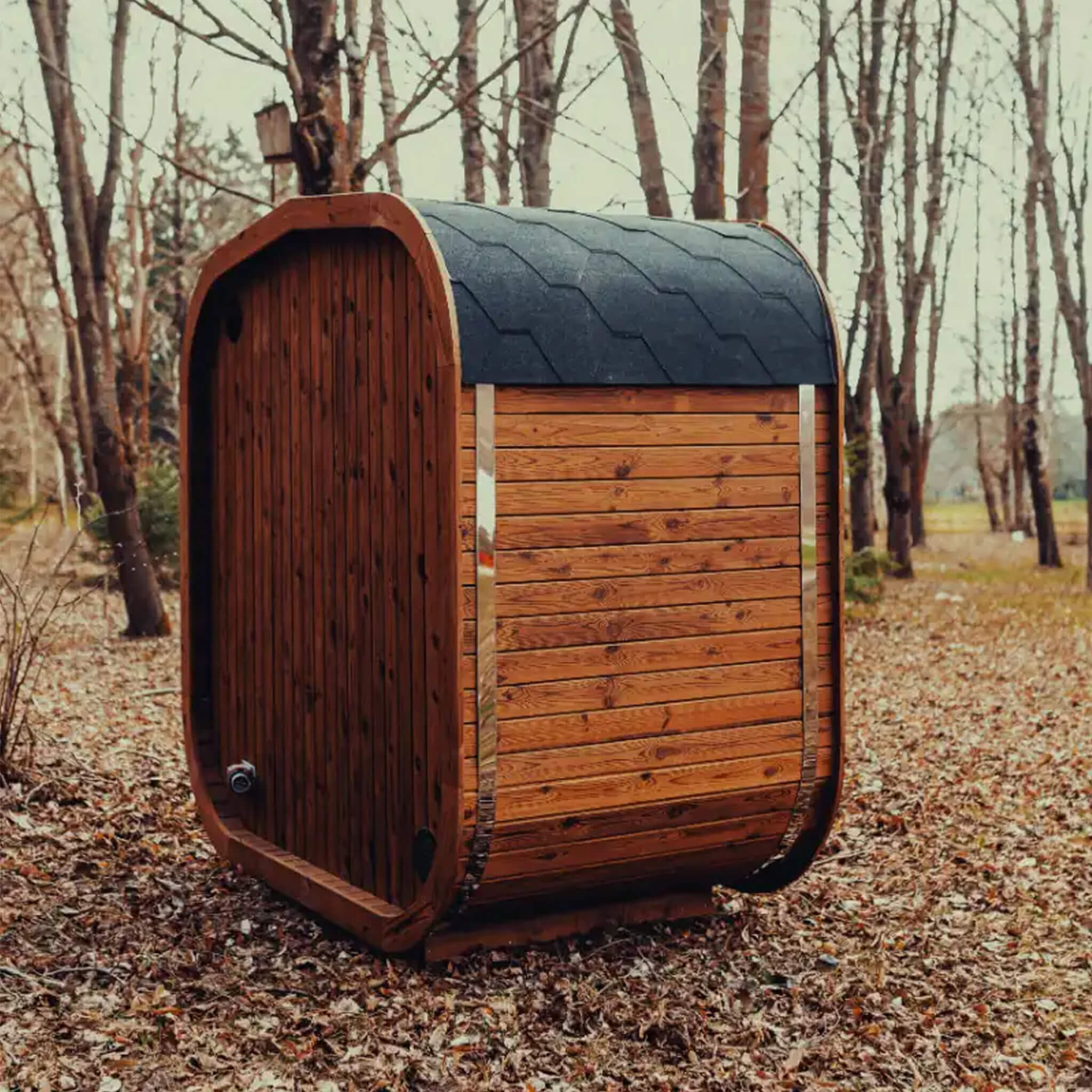 3-Person Outdoor Scandinavian ThermoWood Cube Sauna Kit with LED Lighting - SAK47582