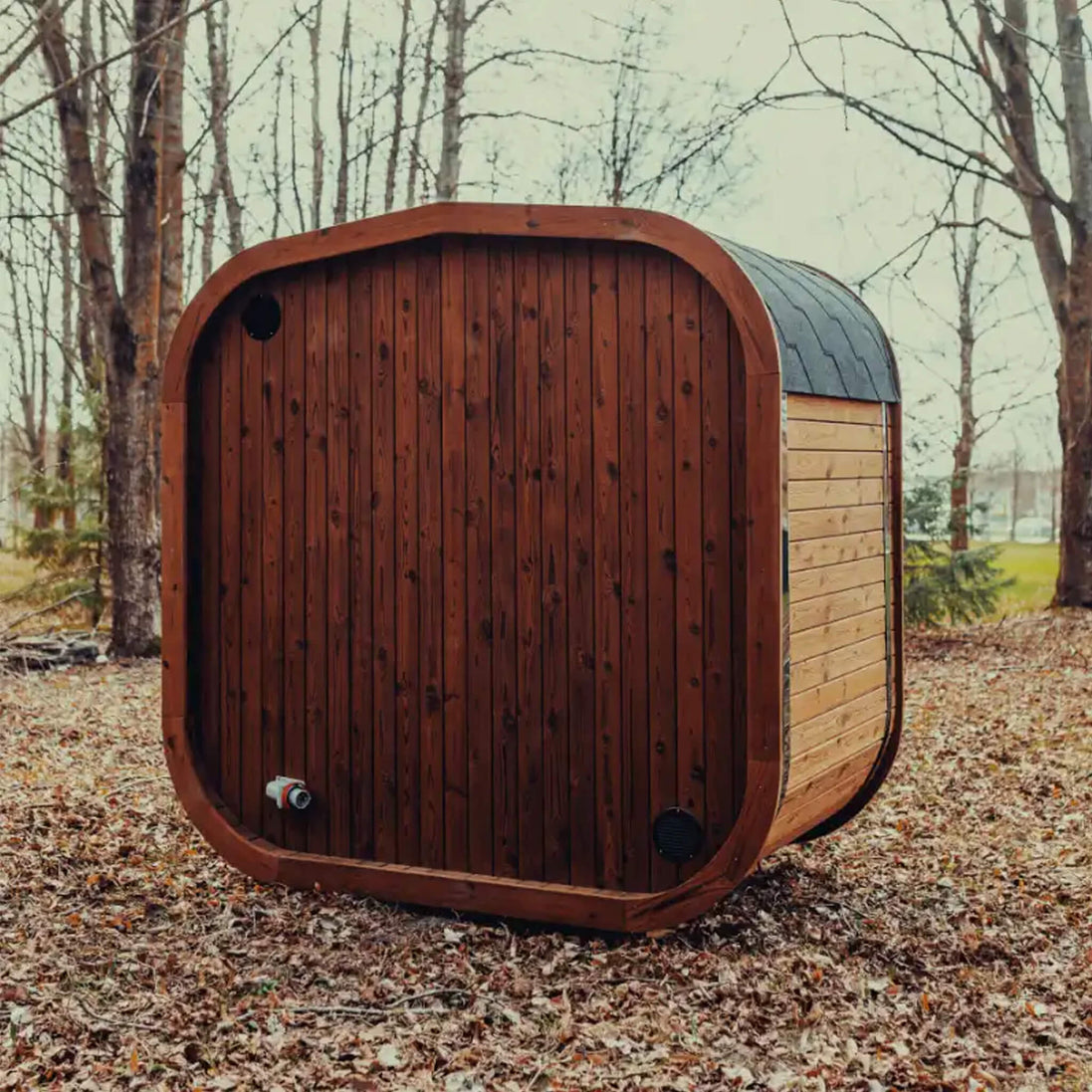 3-Person Outdoor Scandinavian ThermoWood Cube Sauna Kit with LED Lighting - SAK47582