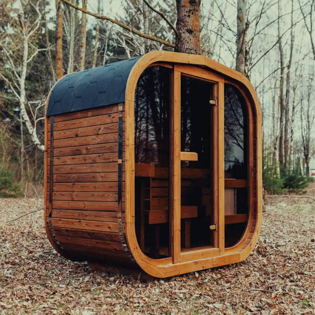 3-Person Outdoor Scandinavian ThermoWood Cube Sauna Kit with LED Lighting - SAK47582