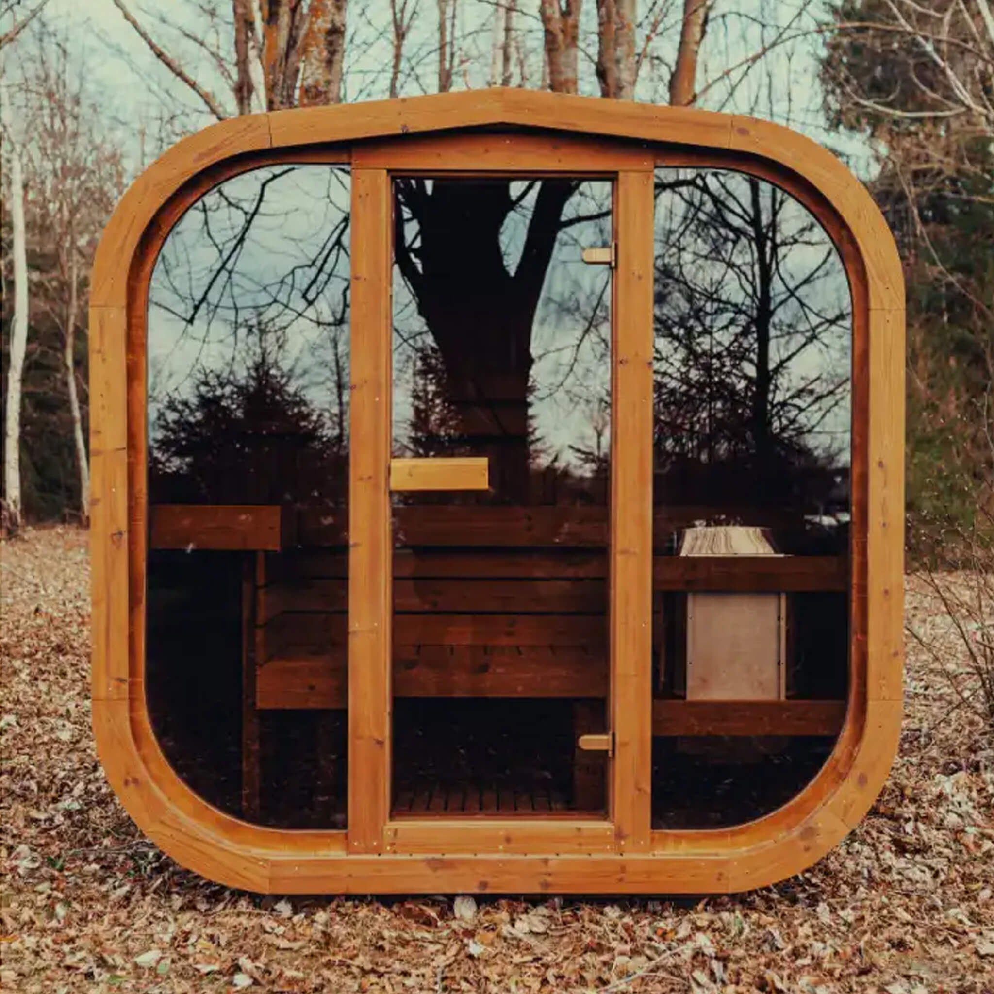 3-Person Outdoor Scandinavian ThermoWood Cube Sauna Kit with LED Lighting - SAK47582