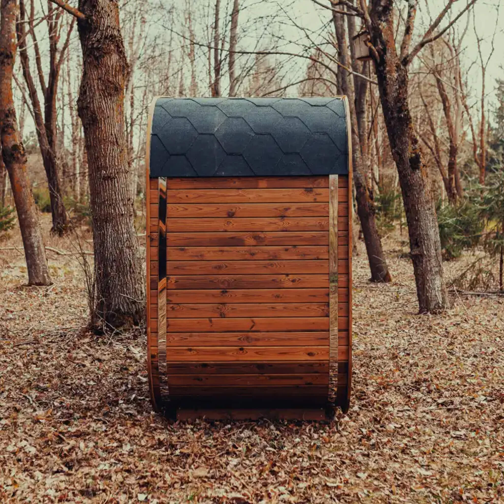 3-Person Outdoor Scandinavian ThermoWood Cube Sauna Kit with LED Lighting - SAK47582