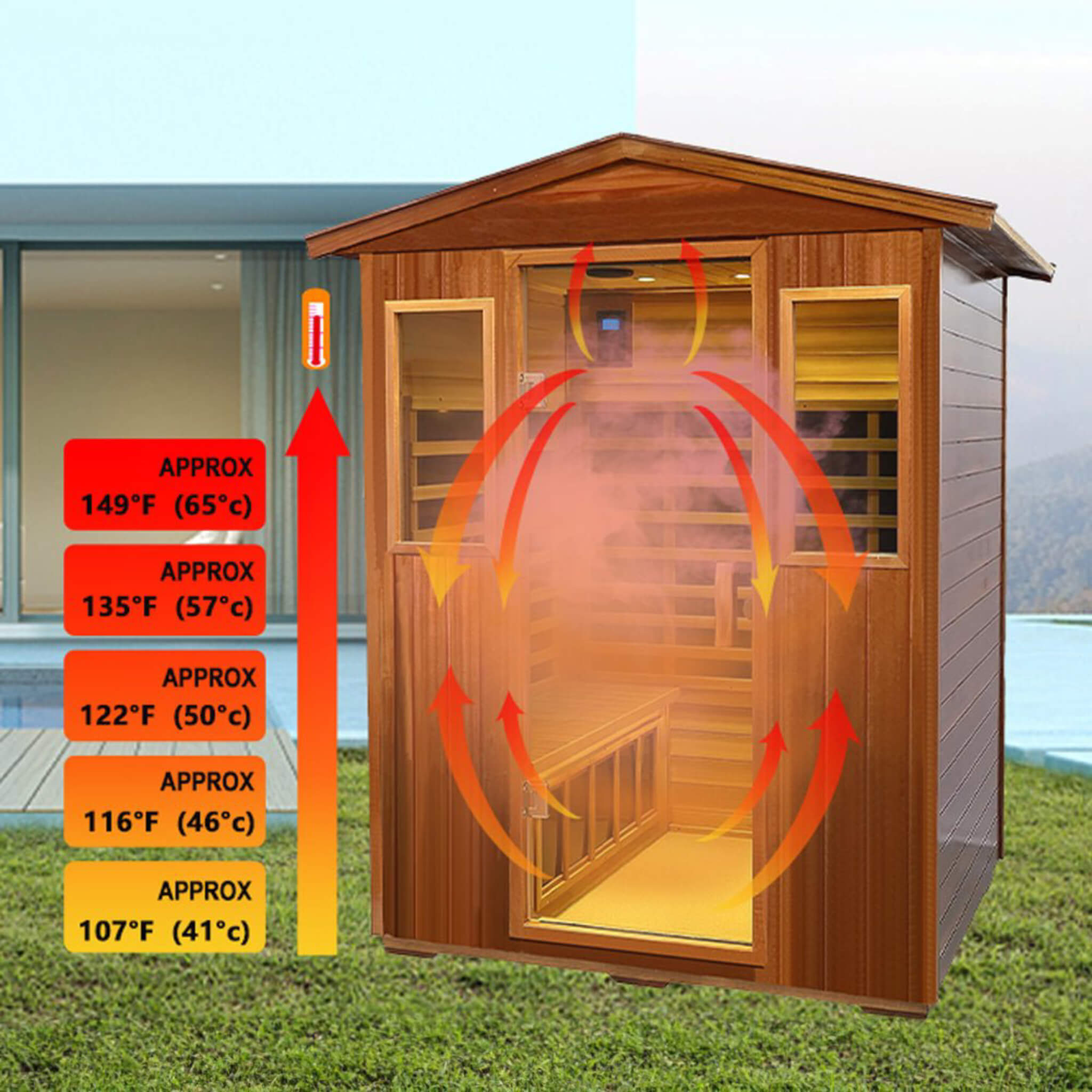 Thermoa Valois Premium 4-Person 2050W Luxury Low EMF Outdoor FAR Infrared Home Sauna With Bluetooth Audio (SAK15372)