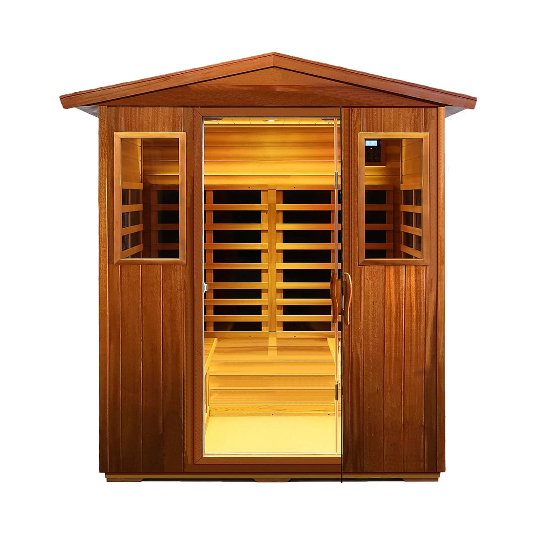 Thermora Moretti 4-Person Outdoor Mahogany Hybrid Infrared Sauna Room - SAK98263
