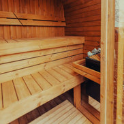 4-Person Outdoor Scandinavian ThermoWood Cube Sauna Kit with LED Lighting - SAK25470