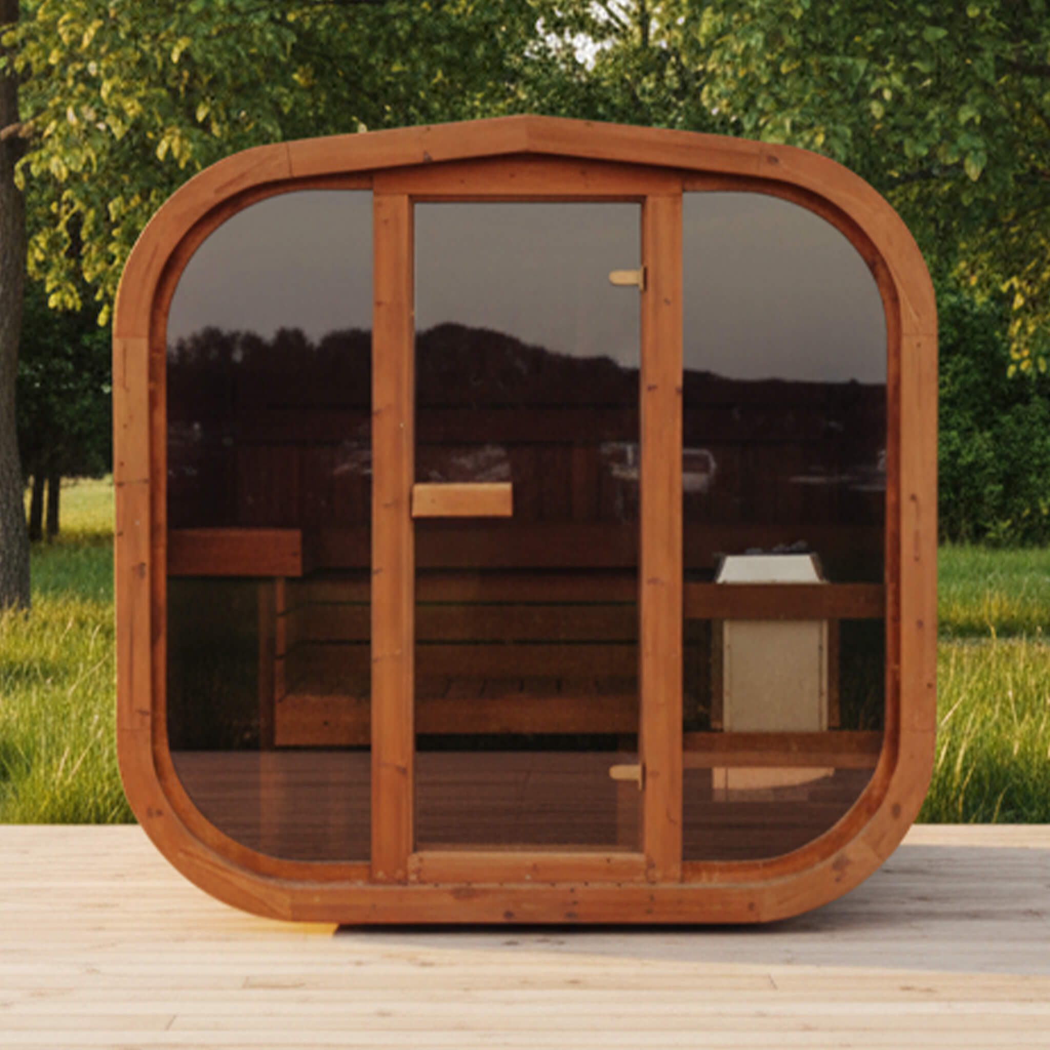 4-Person Outdoor Scandinavian ThermoWood Cube Sauna Kit with LED Lighting - SAK25470
