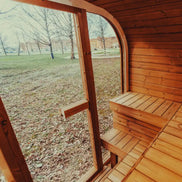 4-Person Outdoor Scandinavian ThermoWood Cube Sauna Kit with LED Lighting - SAK25470