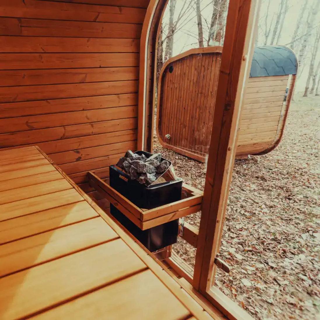 4-Person Outdoor Scandinavian ThermoWood Cube Sauna Kit with LED Lighting - SAK25470